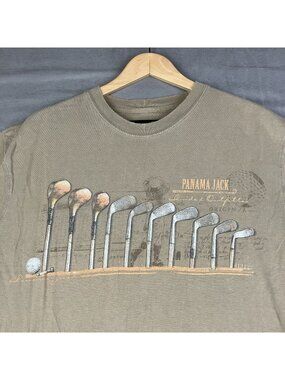 Panama Jack Men’s Size Large Golf Clubs Graphic T Shirt Short Sleeve Brown
